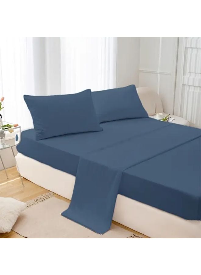 Lake Blue Microfiber 4 Piece Bed Sheet Set with Fitted Sheet 35x79 Inches - Image 2